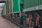 Green cargo wagons close up