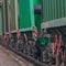 Green cargo wagons close up