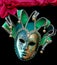 Green Carnival Jester mask with bells