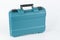 Green carry case for cordless hammer screwdriver drill on white background. Studio shoot