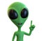 Green Cartoon Alien has an idea or solution