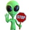 Green Cartoon Alien Holding Stop Sign