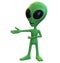 Green Cartoon Alien Presenting to the Left