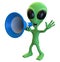 Green Cartoon Alien Yelling through a Megaphone