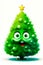 Green cartoon christmas tree with bubbles on it's head and eyes. Generative AI