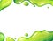 Green cartoon slime drops background. Blob splashes for banners. Kids sensory toy. Vector illustration