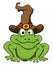 Green cartoon toad with witch hat isolated on white