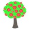 Green cartoons tree, red flowers, brown trank on white stock vector illustratioÑ‚