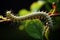 Green caterpillar munching on vibrant leaf, showcasing details of its tiny mandibles and colorful body. Generative AI