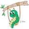 A green caterpillar playing swing on a tree branch, doodle icon image