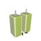 Green catsup and mustard oil and vinegar dispensers or sauce dispensers with stainless steel nozzles, 3D illustration