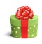 Green Celebration Gift Box with Red Bow on White