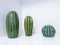 green ceramic figurines in the form of cactuses on a white shelf