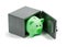 Green ceramic piggy bank in a safe