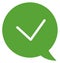 Green chat message with checkmark. Ok dialog balloon