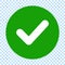 Green check mark in circle. Flat design. Isolated.