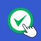 Green check mark icon. Accepting, agree concept. Hand Mouse Cursor Clicks the Button