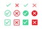 Green check mark and red cross icon. Set of True and false icons. Vector illustration