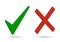 Green check mark and red cross. Vector choice or voting signs. S