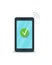 Green check mark on smartphone touch screen. Flat mobile phone with approved tick icon isolated, white background.