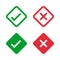 Green check and red cross symbols, rhombus signs