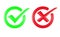 Green checkmark with Red Cross icon, approval mark and rejection concept