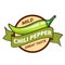 Green chili pepper pod, badge or logo design. Mild hotness or spiciness level
