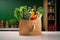 Green choices Fresh vegetables in paper bag, promoting organic lifestyle