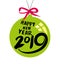 Green Christmas ball by 2019 New Year. Vector template for the festive New Year`s design.