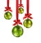 Green Christmas balls red ribbon