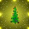 Green Christmas tree in balls and bows. golden background Vector Illustration.