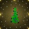 Green Christmas tree in balls and bows. golden background Vector Illustration.