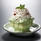 Green Christmas Tree Bread Pudding With Sprinkles On White Plate