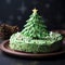 Green Christmas Tree Cheesecake With Sprinkles On White Background