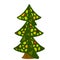 Green Christmas tree decorated with different colours and shapes