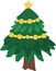 Green Christmas tree decorated with yellow garlands, vector drawing