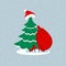A green christmas tree with santa claus hat, figure skating skates and red bag with gifts. Editable flat style vector