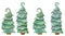 Green Christmas trees with new year toys. Fancy spruces.  Isolated on white. Abstract hand-drawn watercolor