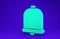 Green Church bell icon isolated on blue background. Alarm symbol, service bell, handbell sign, notification symbol. 3d