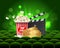 Green Cinema Movie Design Poster design. Vector template banner for movie premiere or show with seats, popcorn box