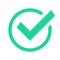 Green circle check mark. Confirmation tick marks, marked agree sign and checked confirm checks box vector icon