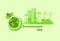 Green City Earth Planet Globe Silhouette Wind Turbine Solar Energy Panel World Environment Day