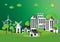 Green city with nNature background template paper art style