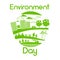 Green City Silhouette Wind Turbine Solar Energy Panel World Environment Day
