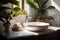 green clean sink beautiful white tropical design interior home bathroom leaf. Generative AI.
