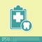 Green Clipboard with dental card or patient medical records icon isolated on yellow background. Dental insurance. Dental