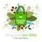 Green Cloth bag with Say no to plastic bags word on leaves background