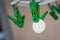 Green clothes peg hold one silver Litecoin