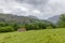 Green and cloudy mountain landscape