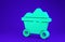 Green Coal mine trolley icon isolated on blue background. Factory coal mine trolley.  3d illustration 3D render